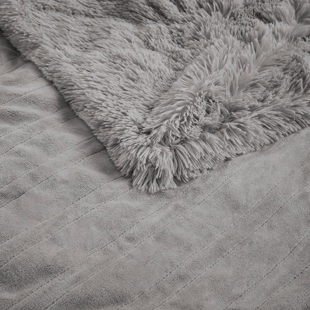 Malea Shaggy Faux Fur Heated Throw - Grey