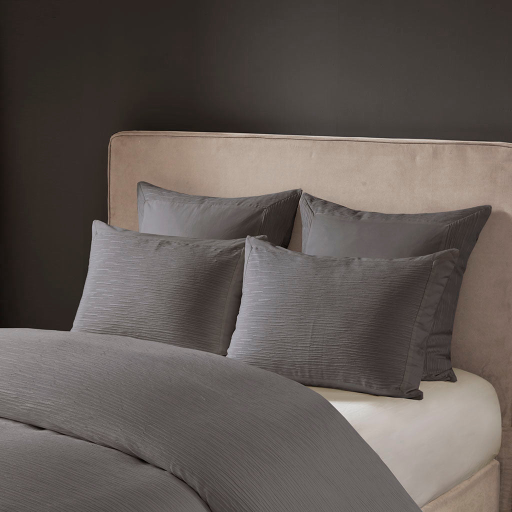 Hanae Cotton Blend Yarn Dyed 3 Piece Duvet Cover Set - Grey