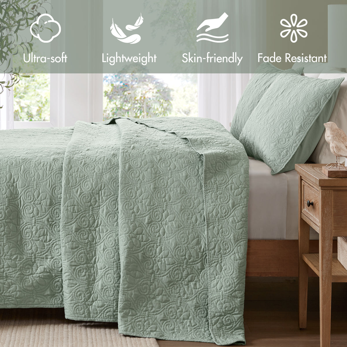 Quebec Reversible Bedspread Set - Seafoam