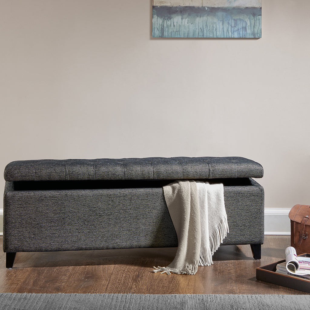 Shandra Tufted Top Upholstered Storage Bench - Charcoal