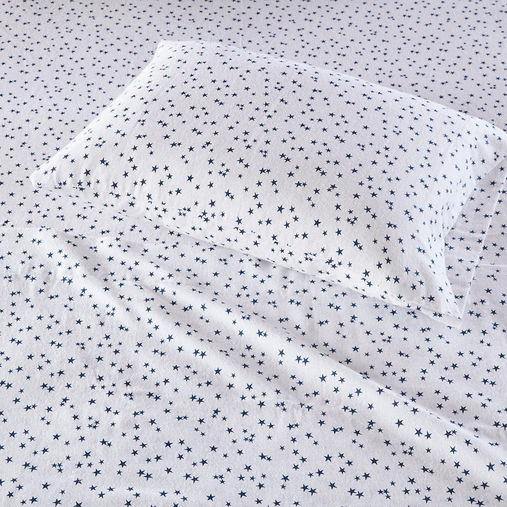 Cozy Soft Cotton Flannel Printed Sheet Set - Blue Stars