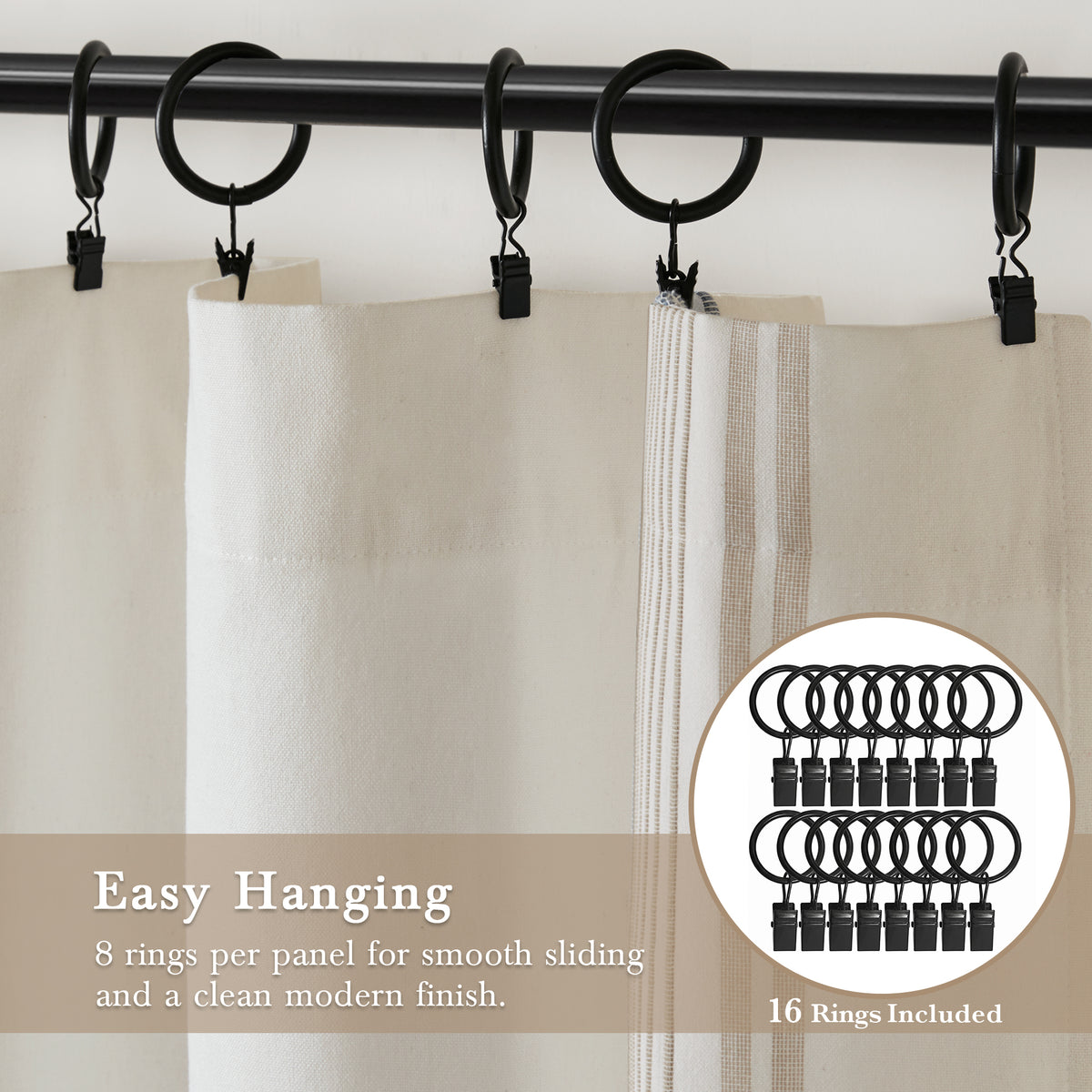 Morgan 2 window panels with 16 rings - Ivory/Taupe