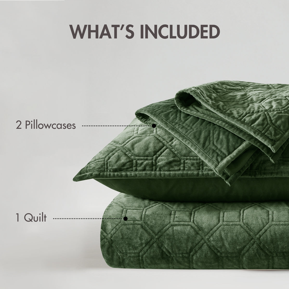 Harper 3 Piece Velvet Quilt Set - Green
