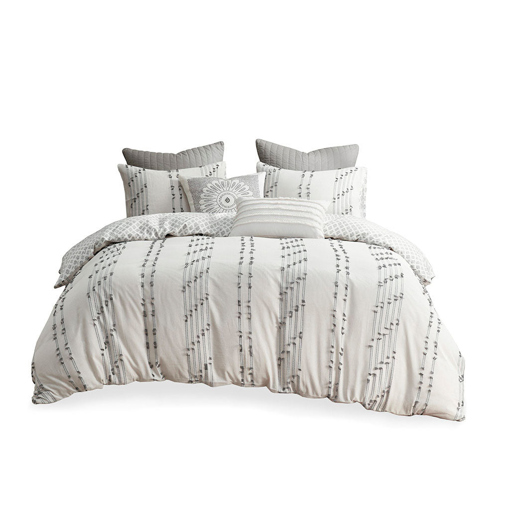 Kara 3 Piece Cotton Jacquard Duvet Cover Set - Ivory