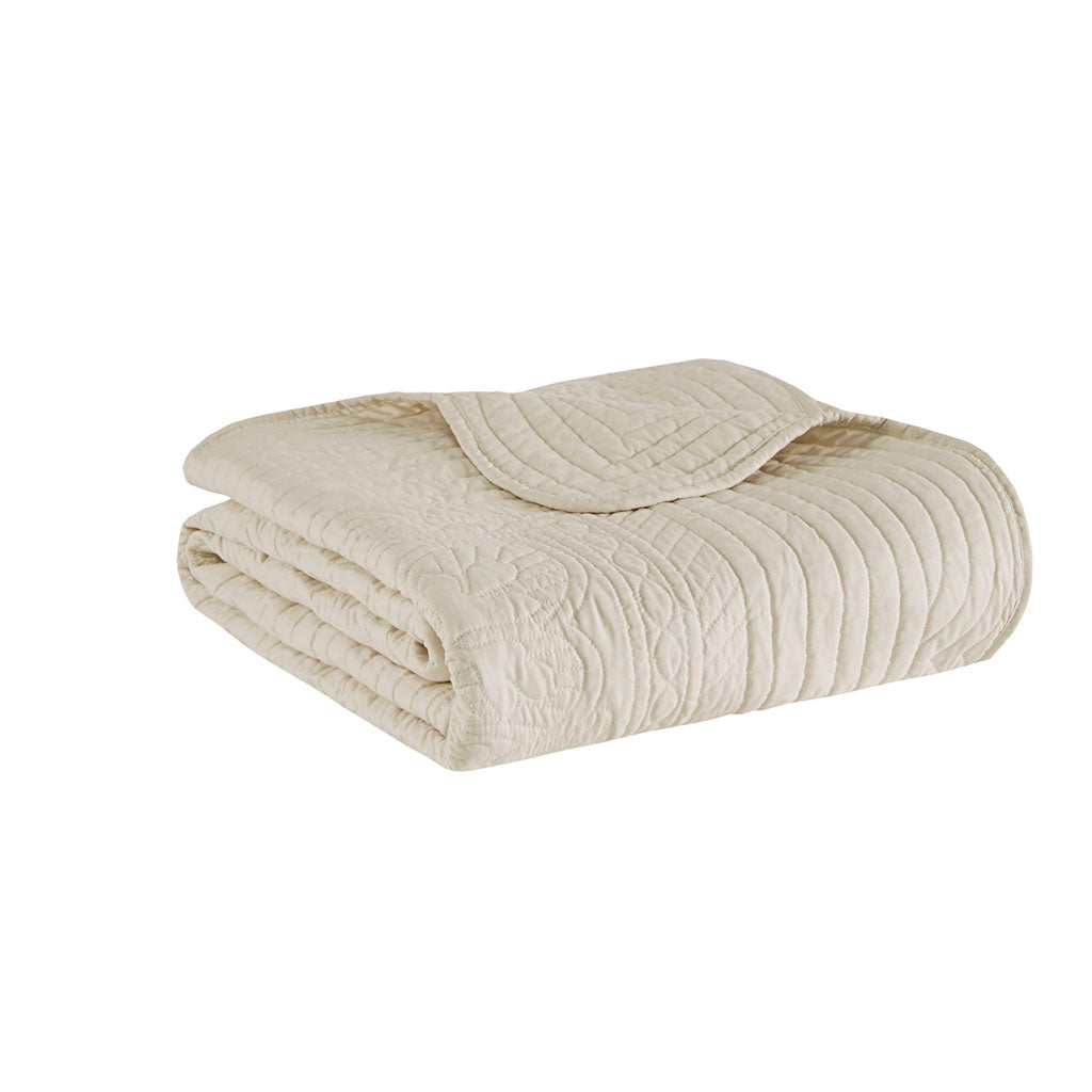 Tuscany Oversized Quilted Throw with Scalloped Edges - Cream