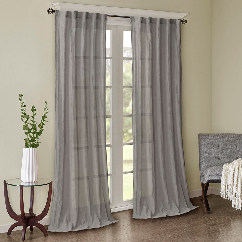 Harper Solid Crushed Curtain Panel Pair - Grey