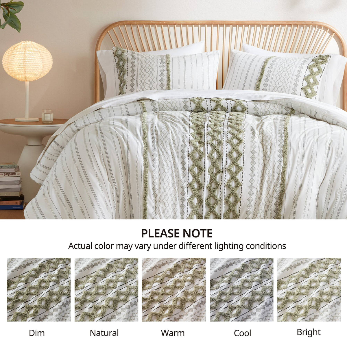 Imani Cotton Printed Comforter Set with Chenille - Sage/Ivory