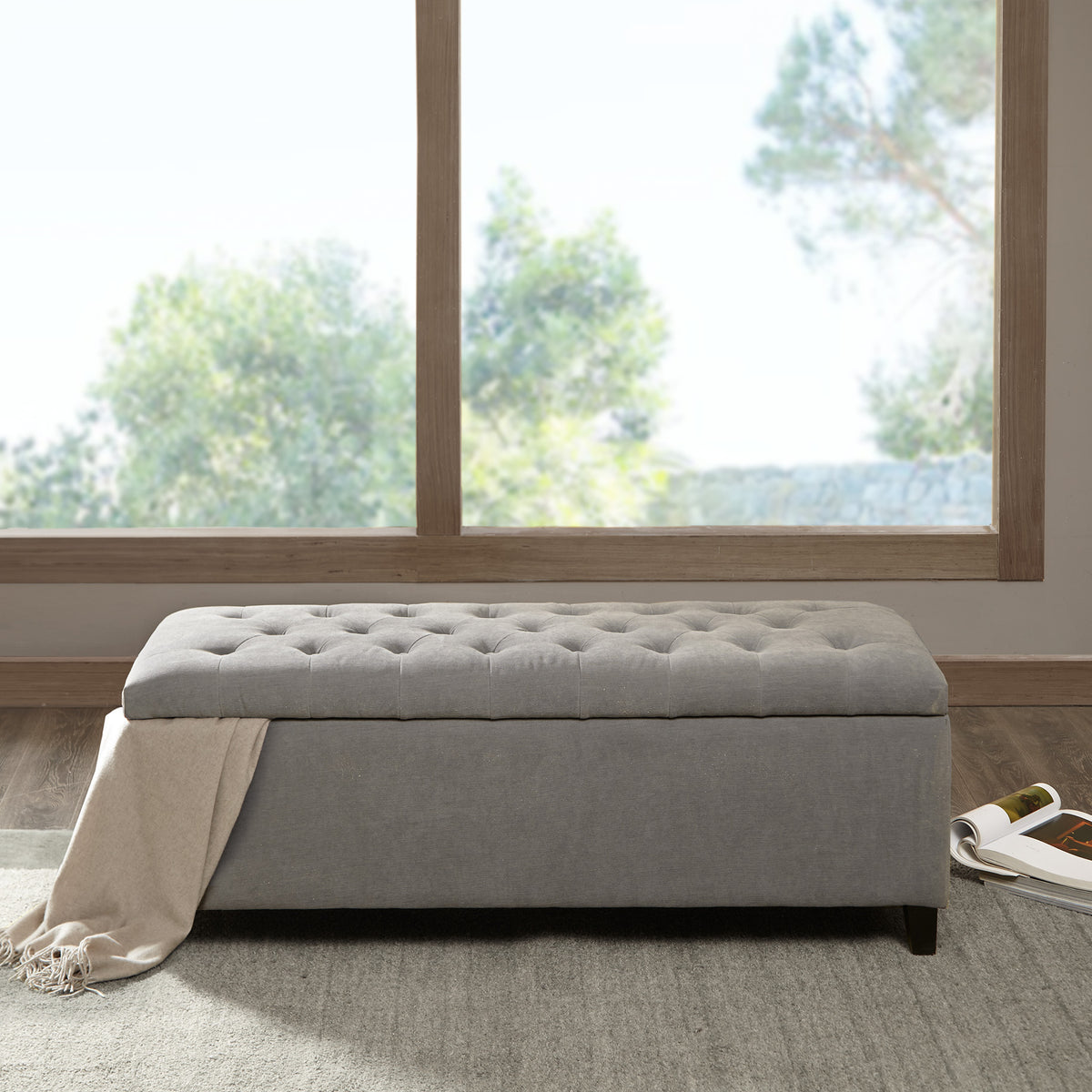 Shandra Tufted Top Upholstered Storage Bench - Grey