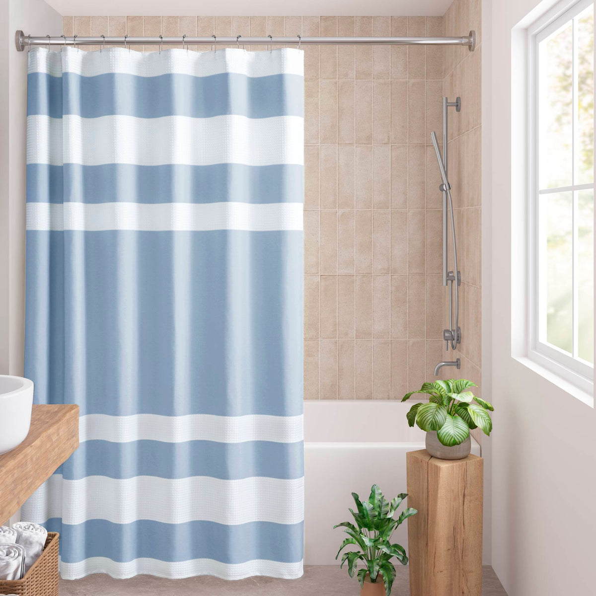 Spa Waffle Shower Curtain with 3M Treatment - Blue