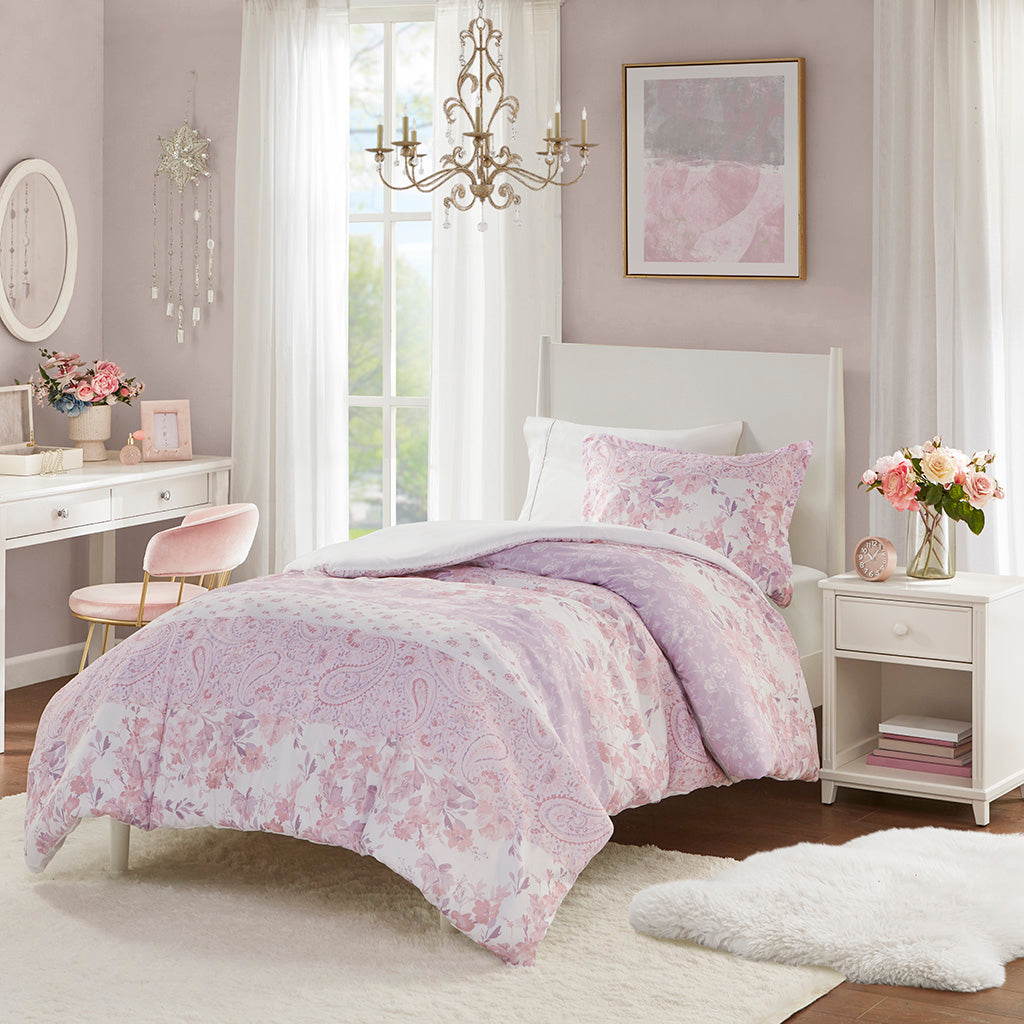 Oliena Floral Paisley Duvet Cover Set - Pink