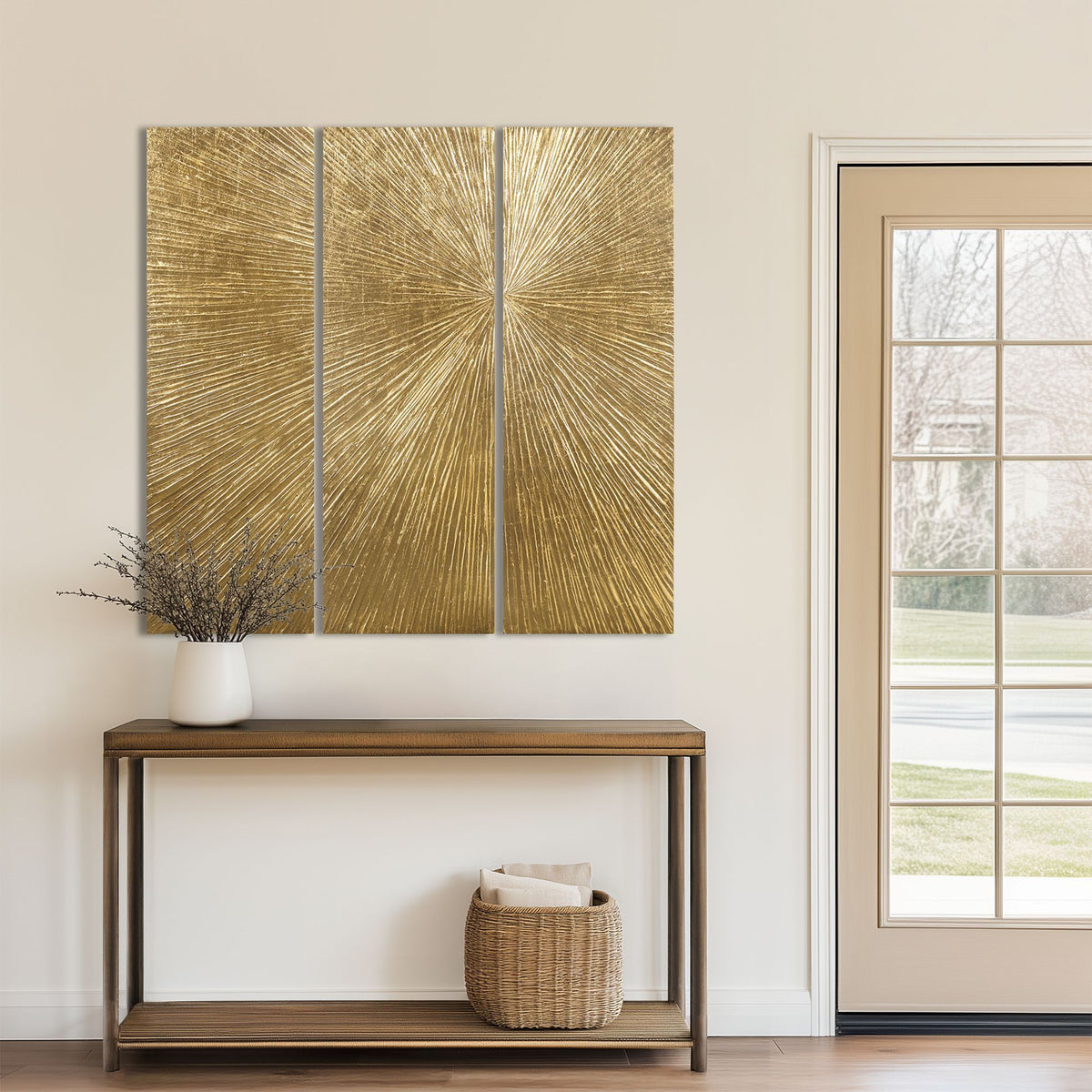 Sunburst Hand Painted Triptych 3-piece Dimensional Resin Wall Art Set - Gold