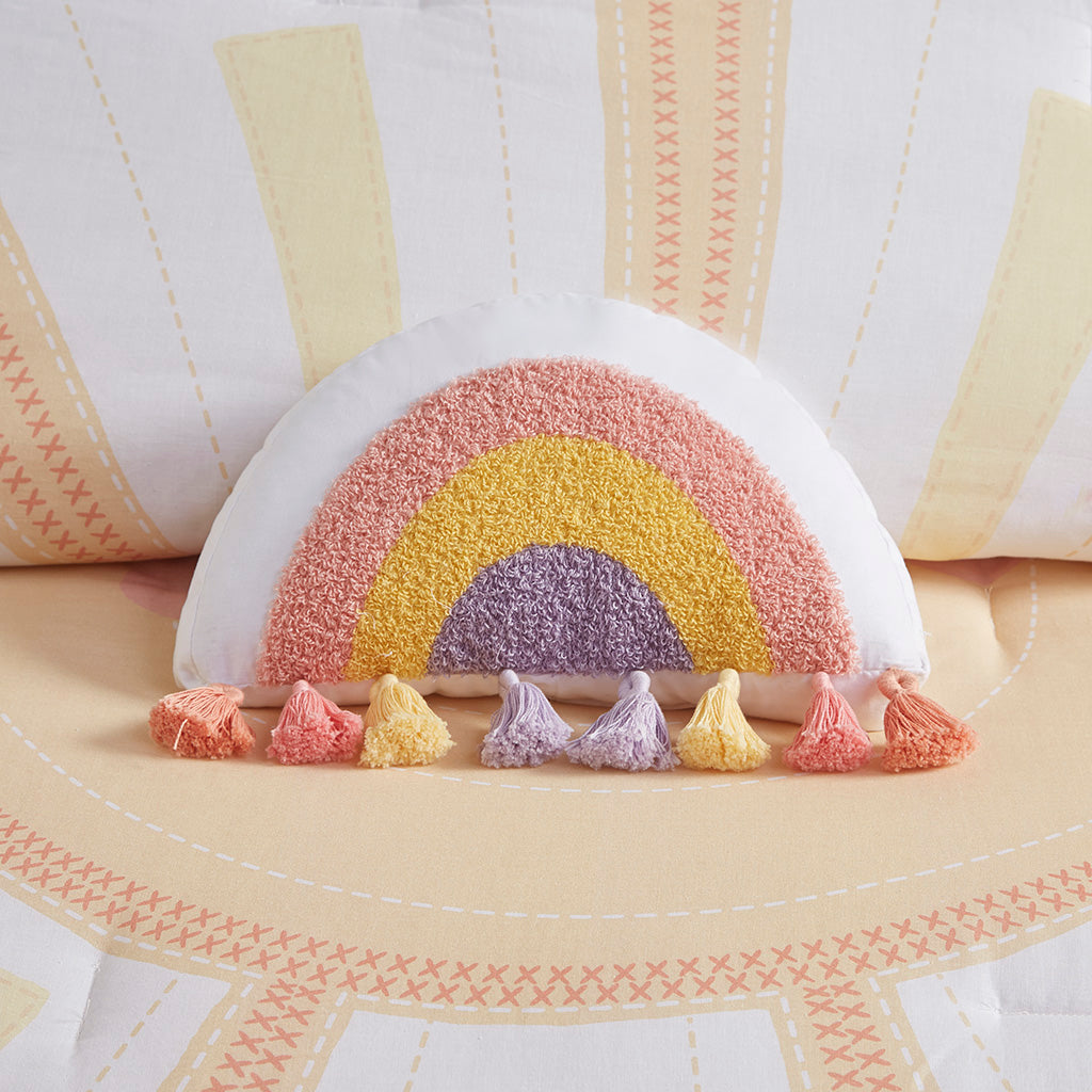 Dawn Sunshine Printed Reversible Comforter Set - Yellow/Coral