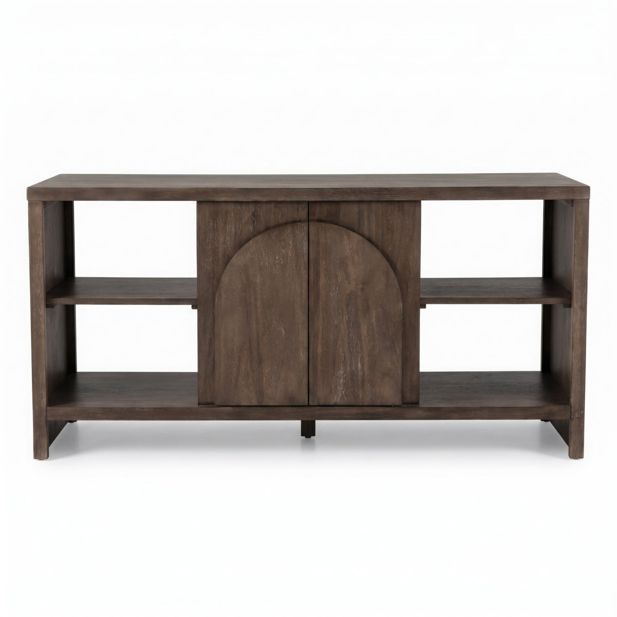 Bellcourt Arch Media Console with Arched Door Storage & Open Shelves - Walnut Brown