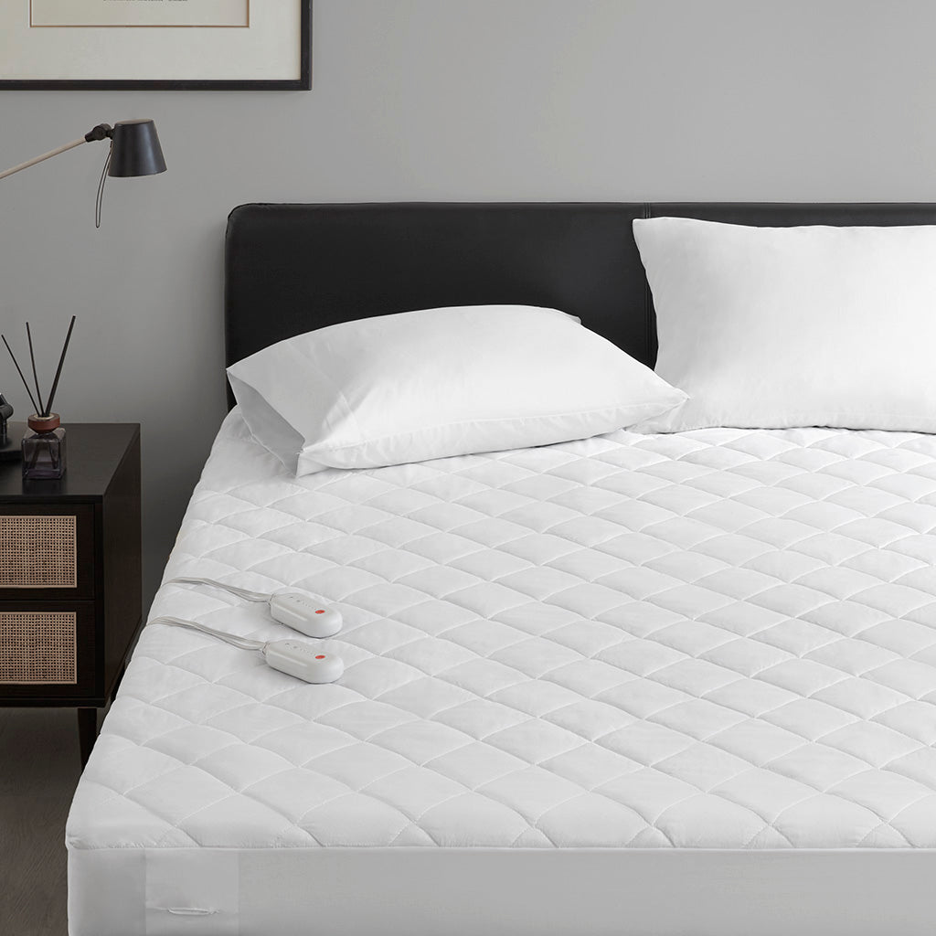 Embossed Microfiber Heated Mattress Pad - White