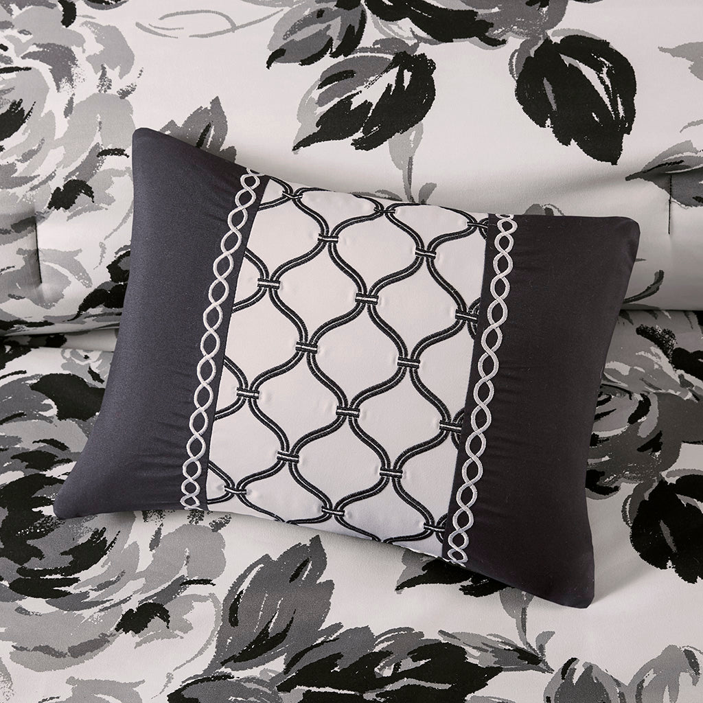 Dorsey Floral Print Comforter Set - Black/White
