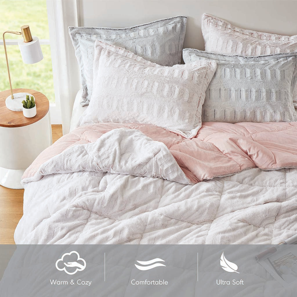 Gia Faux Fur Comforter Mini Set - Blush/White
