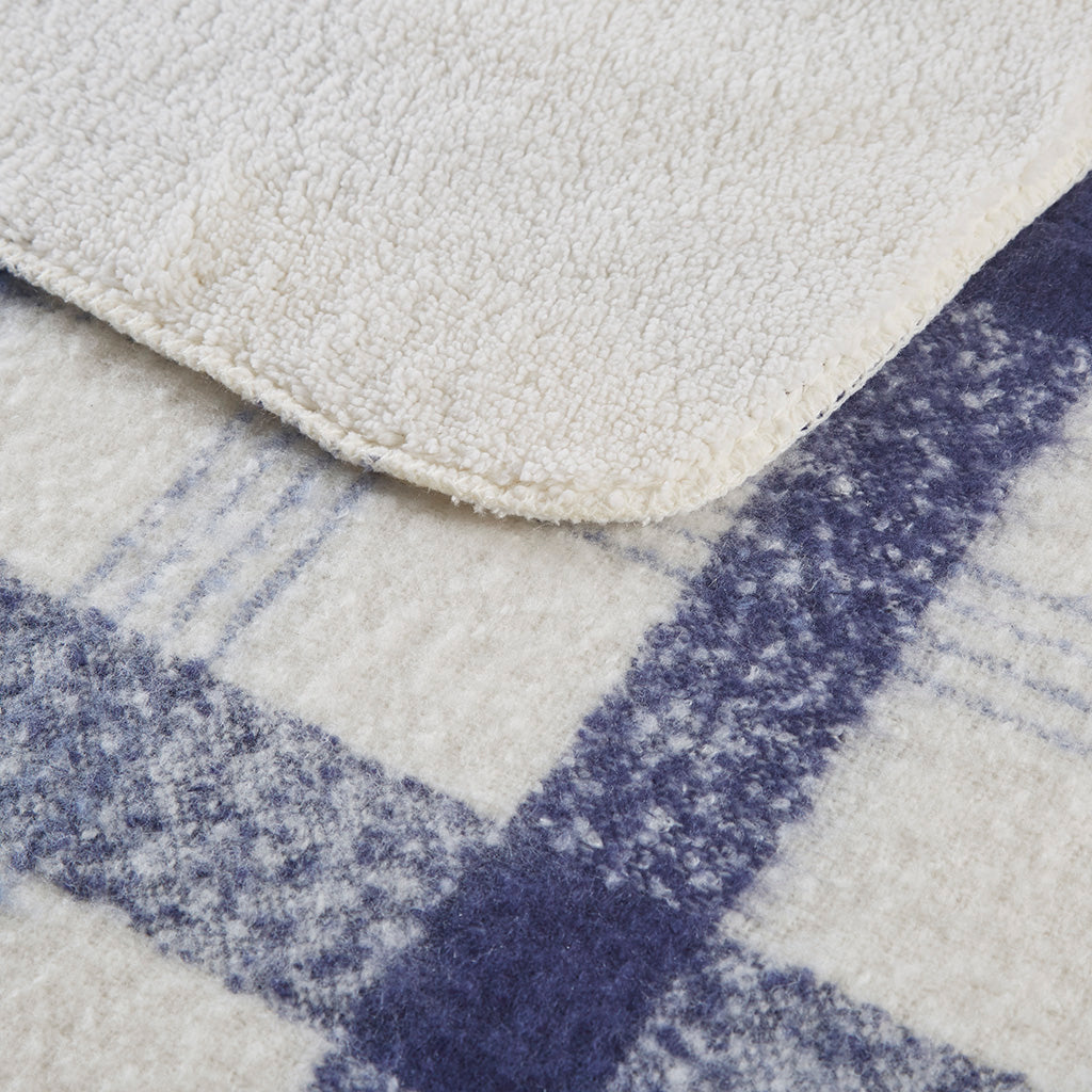 Bloomington Faux Mohair to Sherpa Throw - Blue