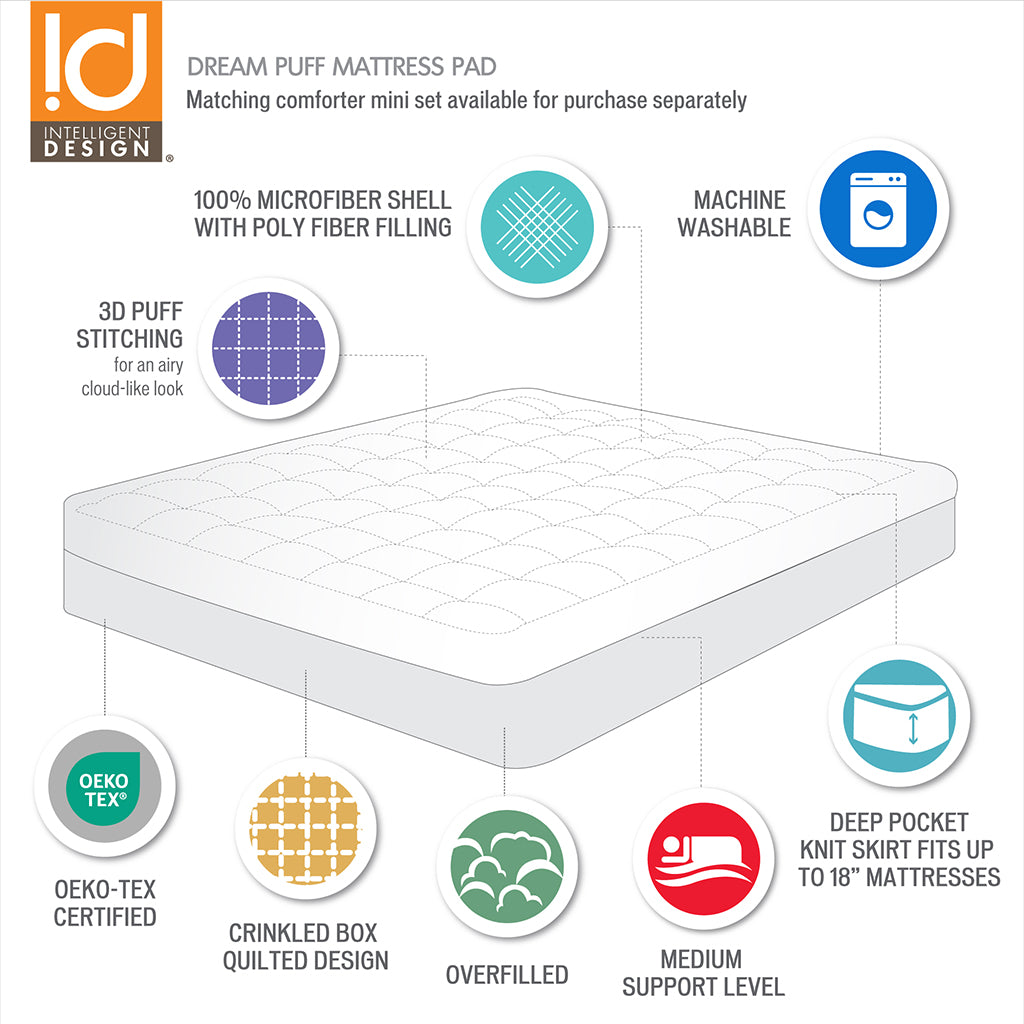 Dream Puff Overfilled Down Alternative Mattress Pad - White