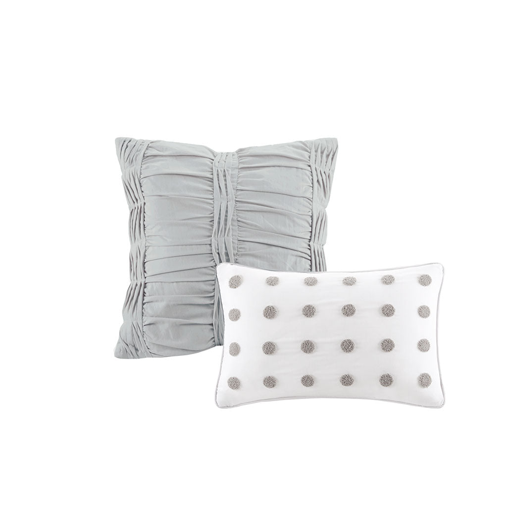 Brooklyn Cotton Jacquard Comforter Set with Euro Shams and Throw Pillows - Ivory