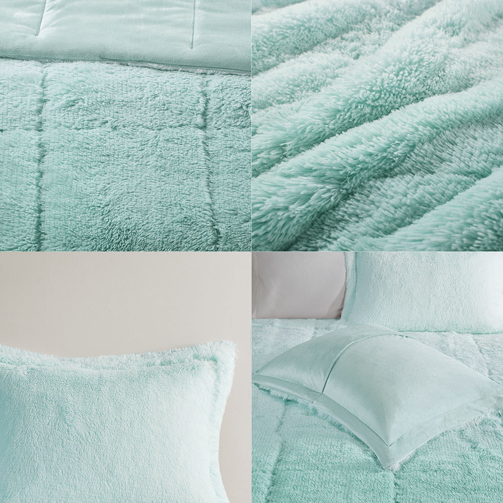 Brielle Ombre Shaggy Long Fur Comforter Mini Set - Aqua
