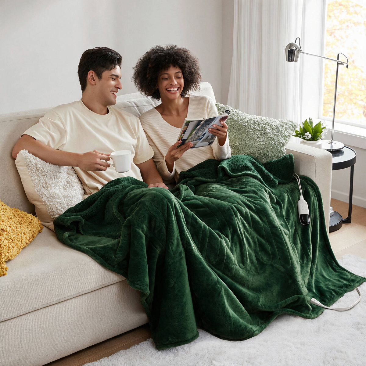 Heated Microlight to Berber Throw - Green