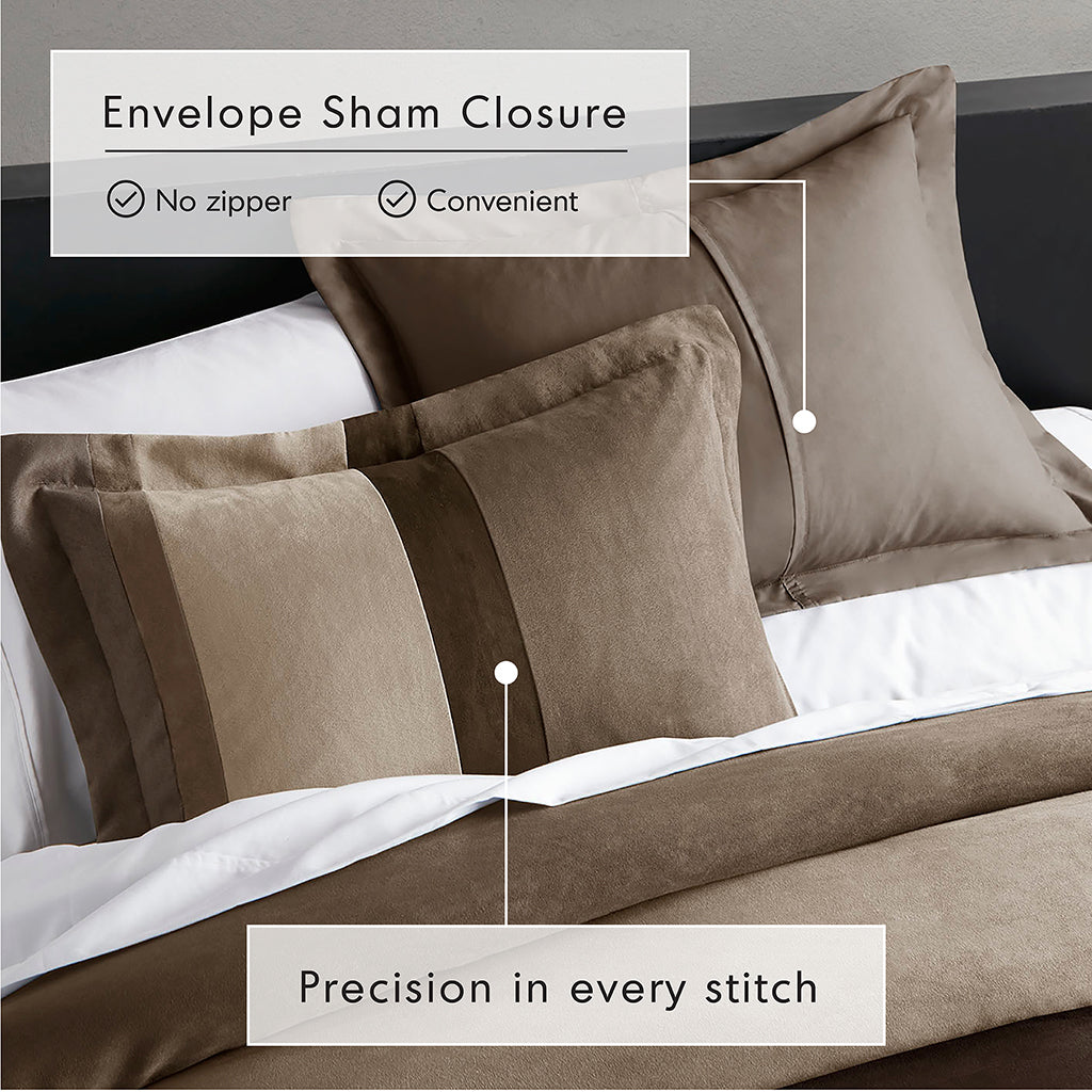 Highland Stripe Pieced Faux Suede Comforter Set - Brown