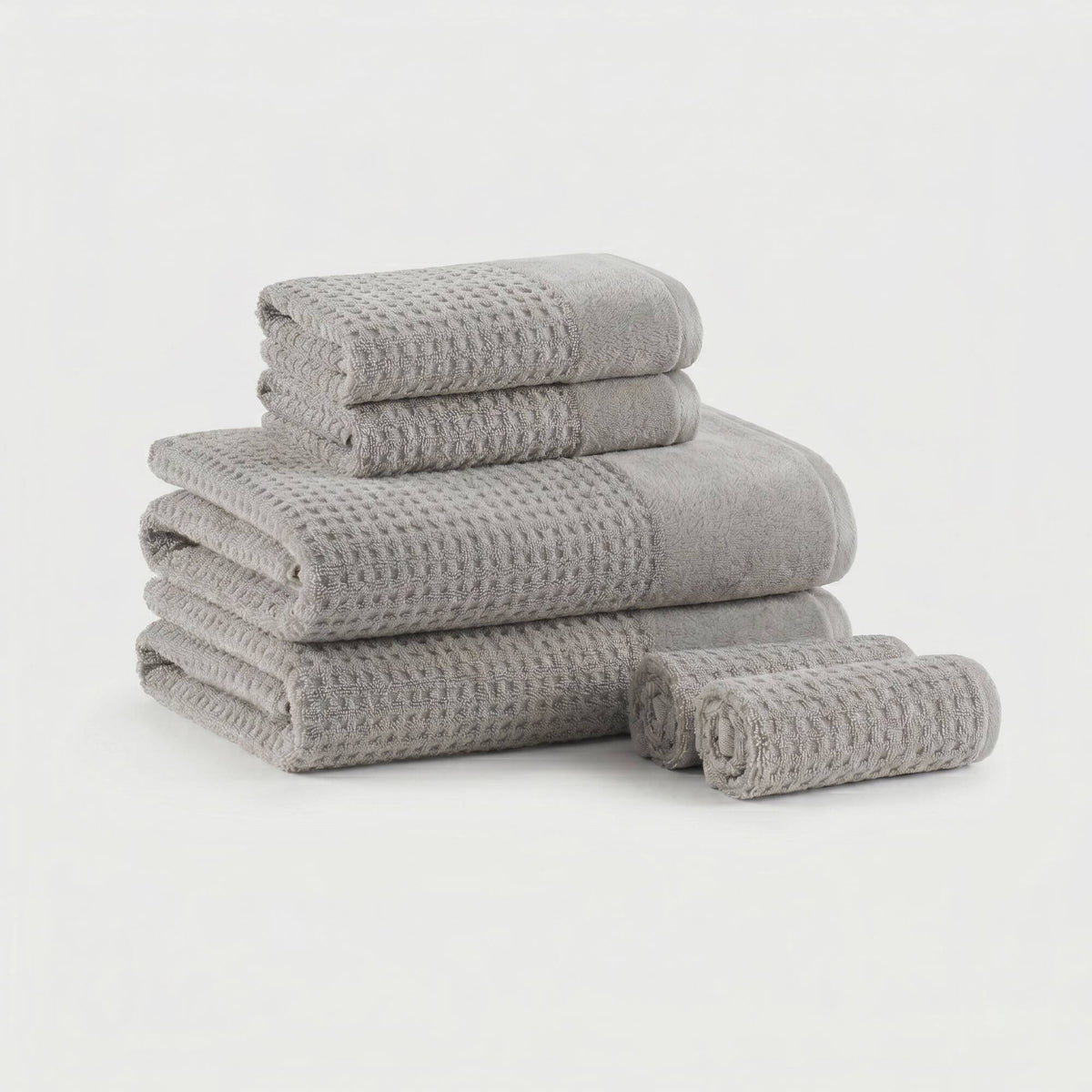 Spa Waffle Cotton Jacquard Bath Towel 6 Piece Set - Grey