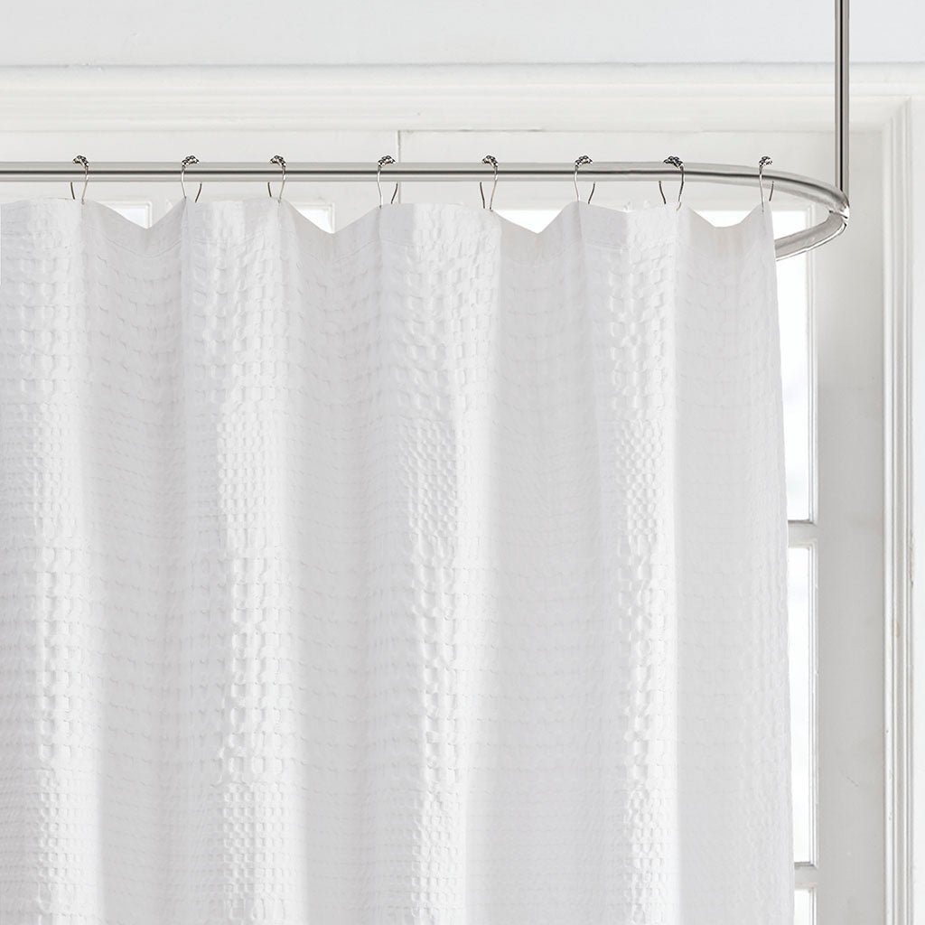Arlo Super Waffle Textured Solid Shower Curtain - White