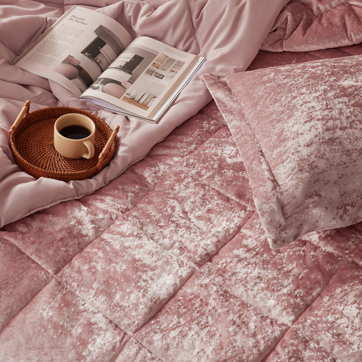 Felicia Velvet Comforter Set with Throw Pillow - Blush