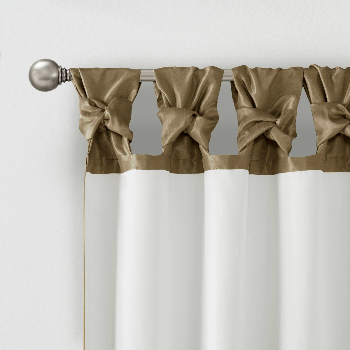 Emilia 100% Polyester Solid Faux Silk Lined Twist Tab Window Curtain - Bronze