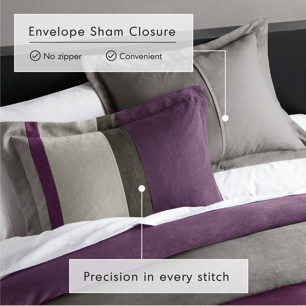 Highland Stripe Pieced Faux Suede Comforter Set - Purple