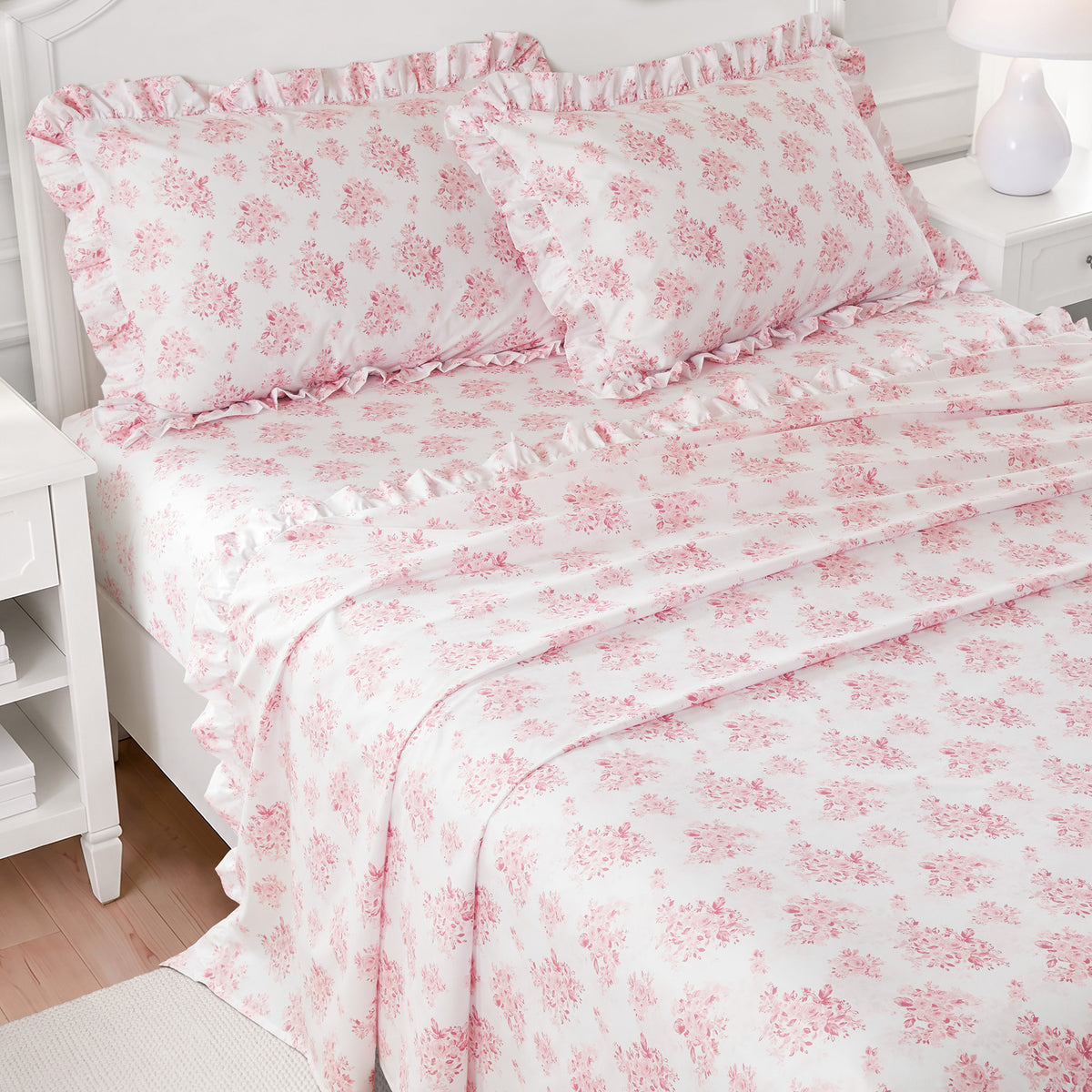 Microfiber Ruffle Sheets - Pink Floral