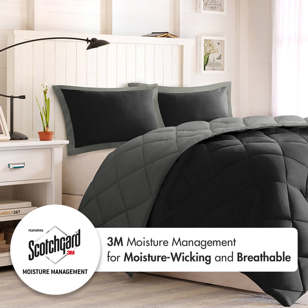 Larkspur 3M Scotchgard Reversible Down Alt Comforter Set - Black/Grey