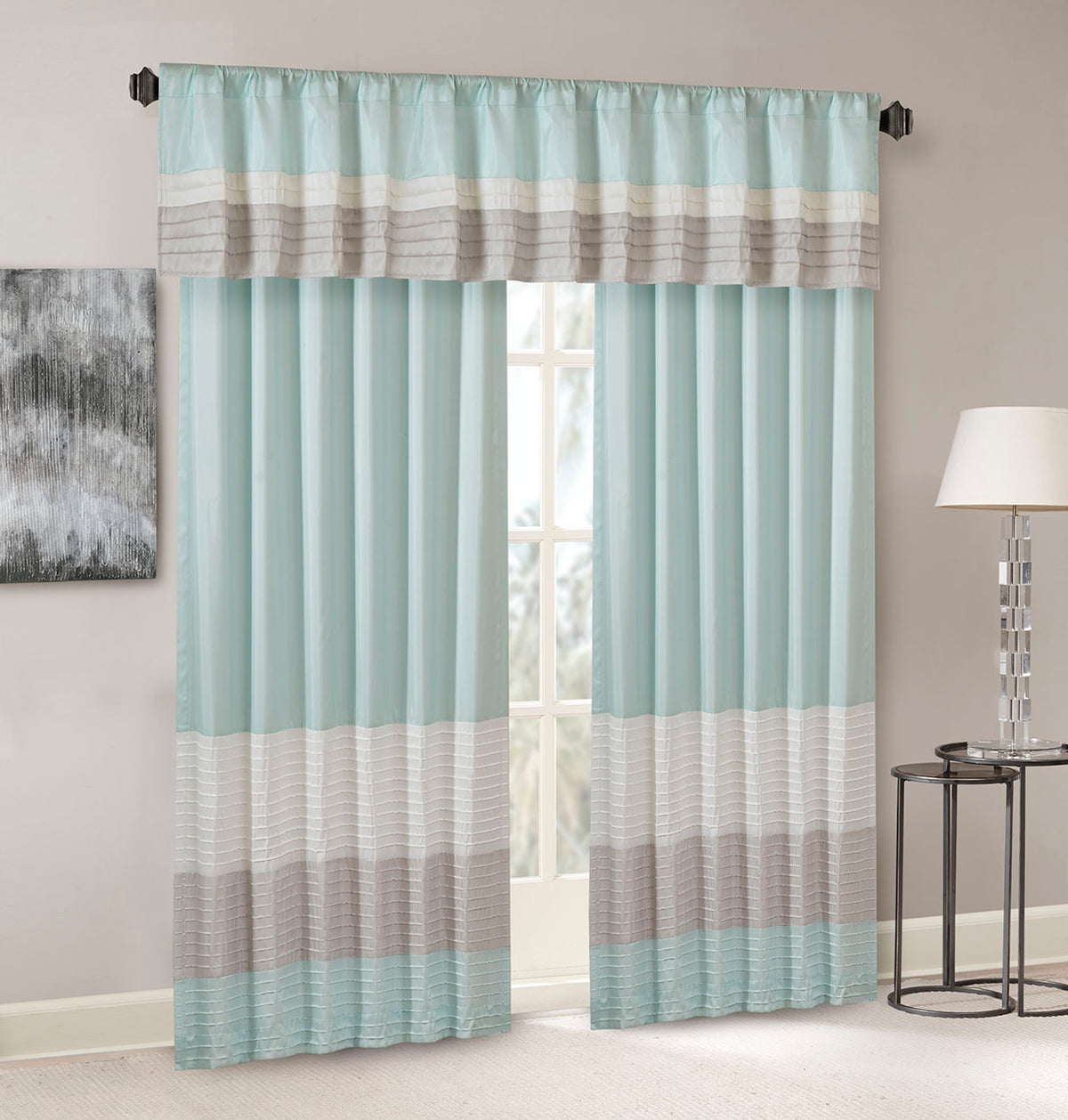 Amherst Polyoni Pintuck Window Valance - Aqua