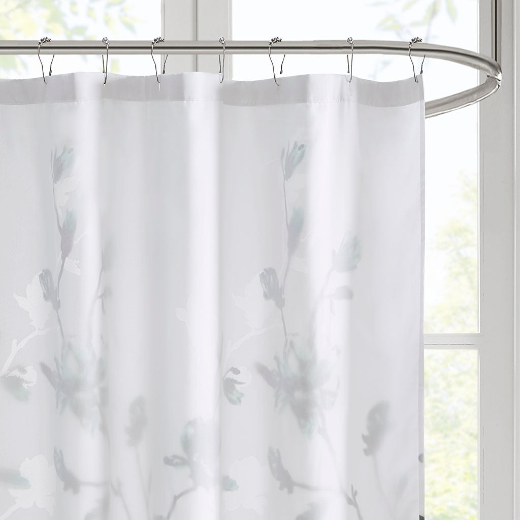 Magnolia Floral Printed Burnout Shower Curtain - Aqua