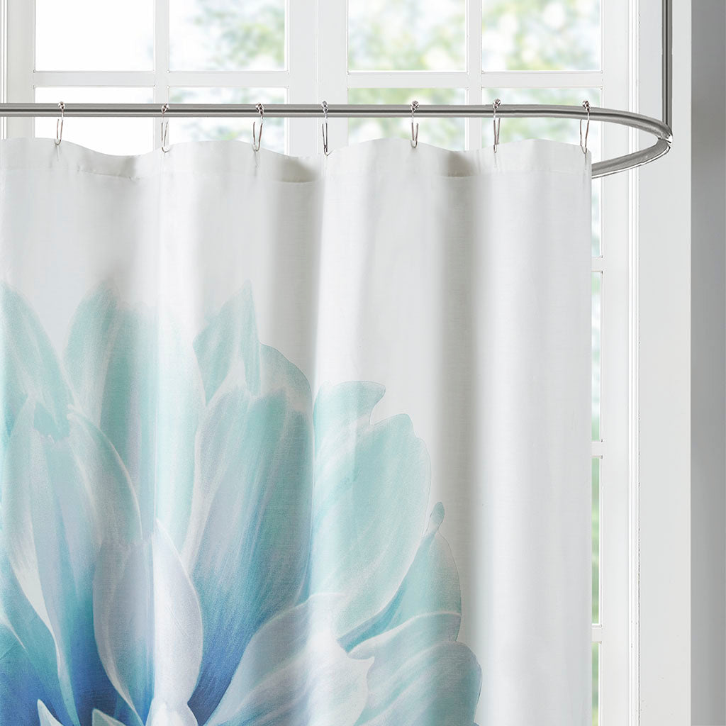 Norah Printed Floral Cotton Shower Curtain - Aqua
