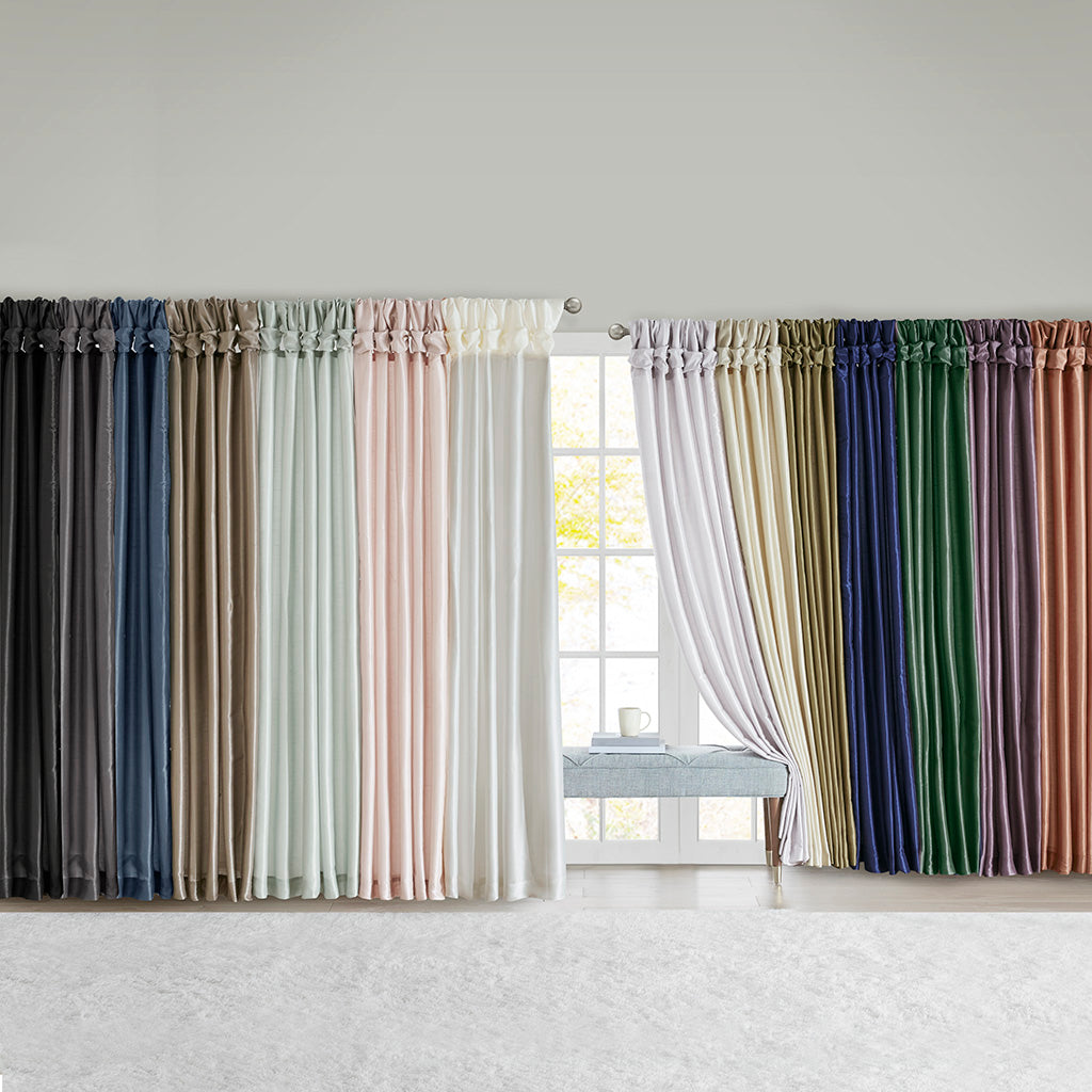 Emilia 100% Polyester Solid Faux Silk Lined Twist Tab Window Curtain - Dusty Aqua