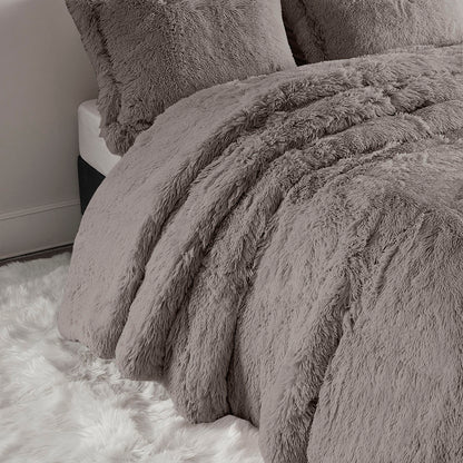 Malea Shaggy Fur Duvet Cover Set - Grey