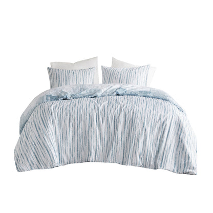Brush Stroke 3 Piece Oversized Reversible Seersucker Duvet Cover Mini Set - Blue