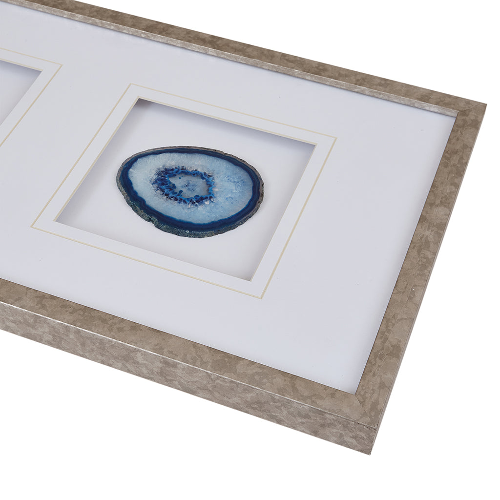Natural Agate Trio Real Stone Framed Glass and Double Matted Wall Art - Blue