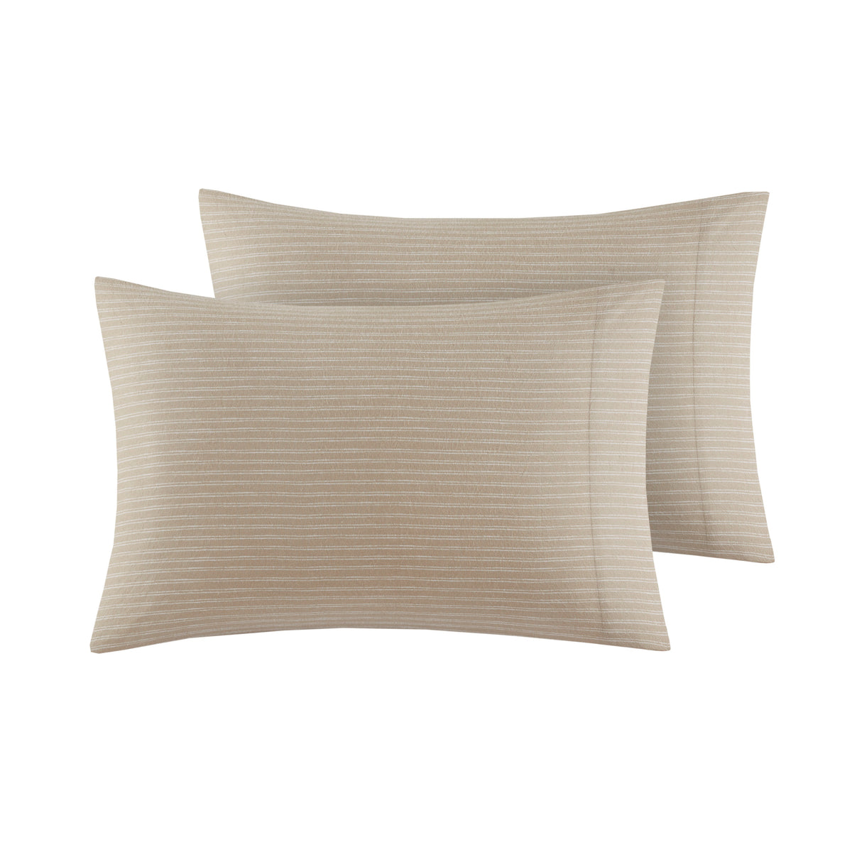 Cozy Cotton Flannel Printed Sheet Set - Beige/White Stripes