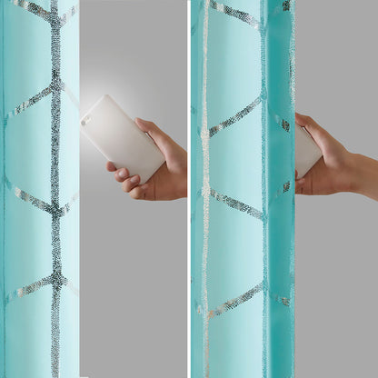 Raina Total Blackout Metallic Print Grommet Top Curtain Panel - Aqua/Silver