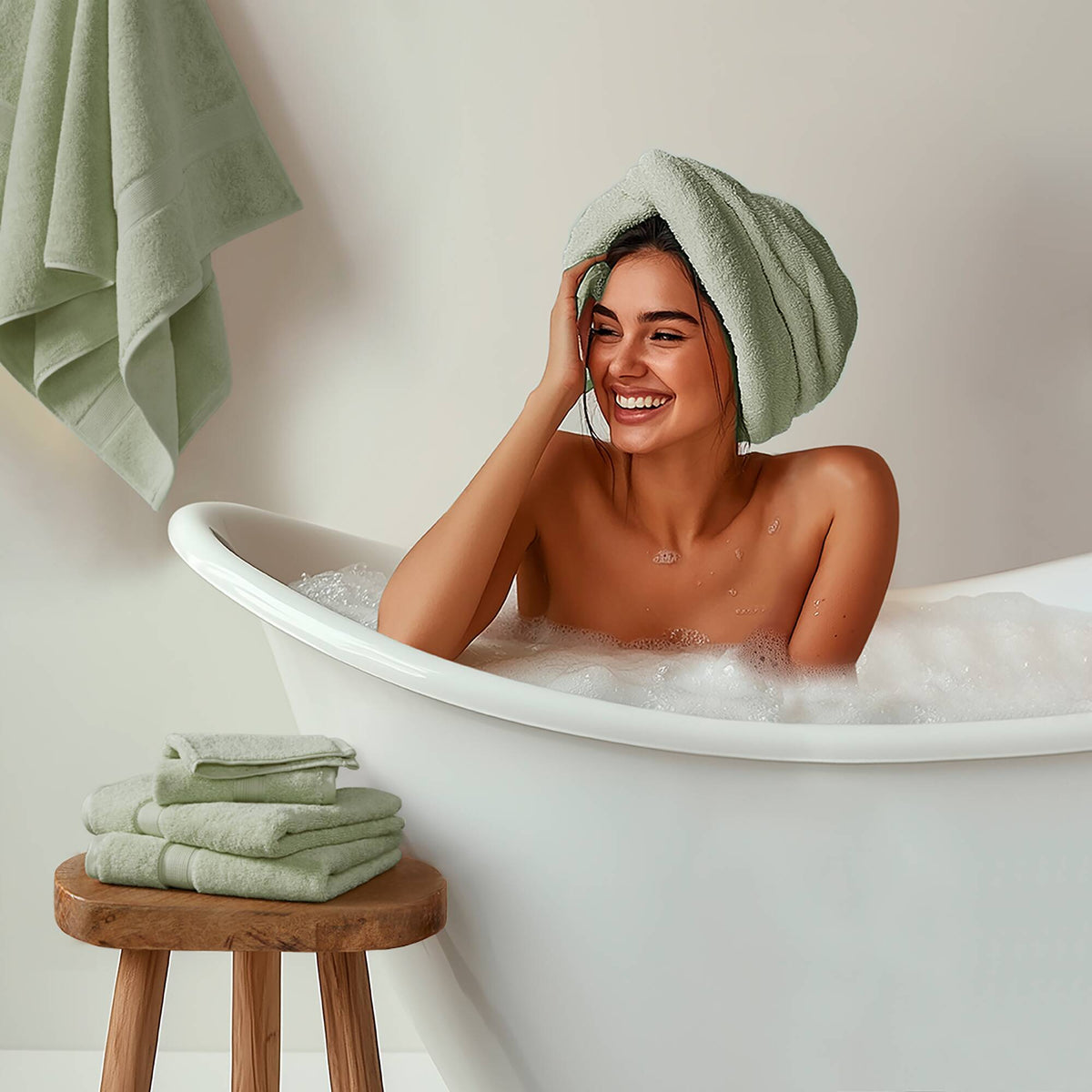 800GSM 100% Cotton 8 Piece Towel Set - Sage Green