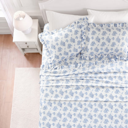 Microfiber Ruffle Sheets - Blue Floral