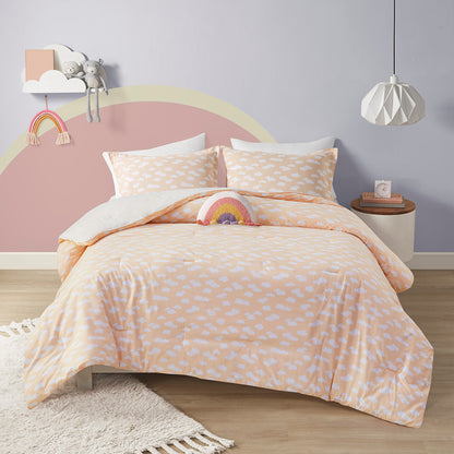 Dawn Sunshine Printed Reversible Comforter Set - Yellow/Coral