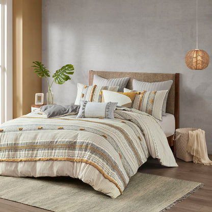 Cody 3 Piece Cotton Duvet Cover Set - Gray/Yellow