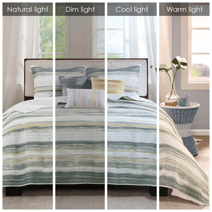 Marina 6 Piece Printed Quilt Set with Throw Pillows - Yellow