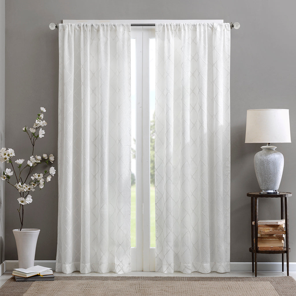Irina Diamond Sheer Window Curtain Panel - White