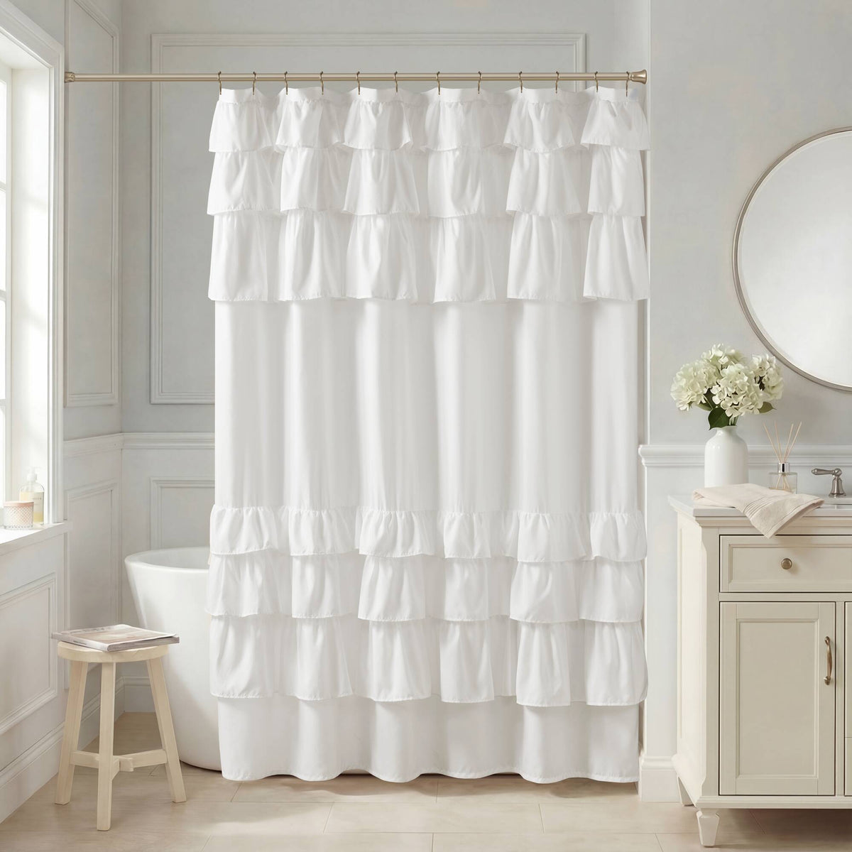 Grace Ruffled Shower Curtain - White
