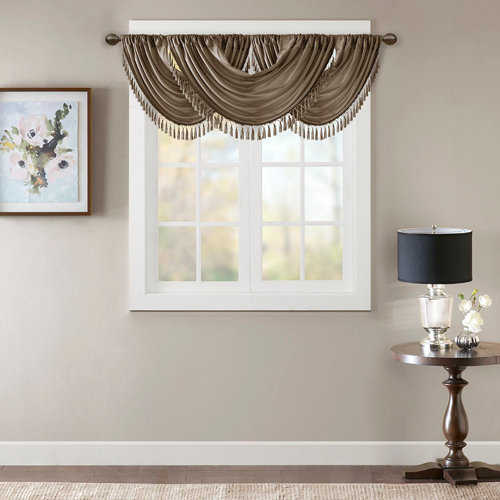 Elena Faux Silk Waterfall Embellished Valance - Bronze